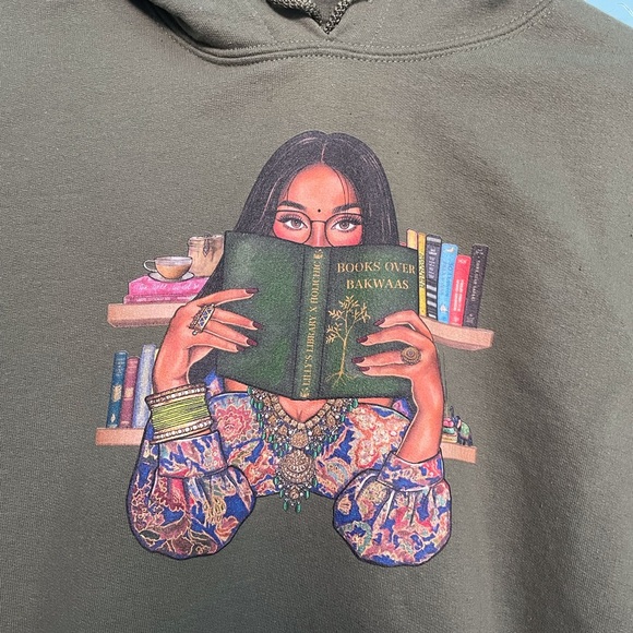 Books over bakwaas green hoodie size Medium - Picture 2 of 10